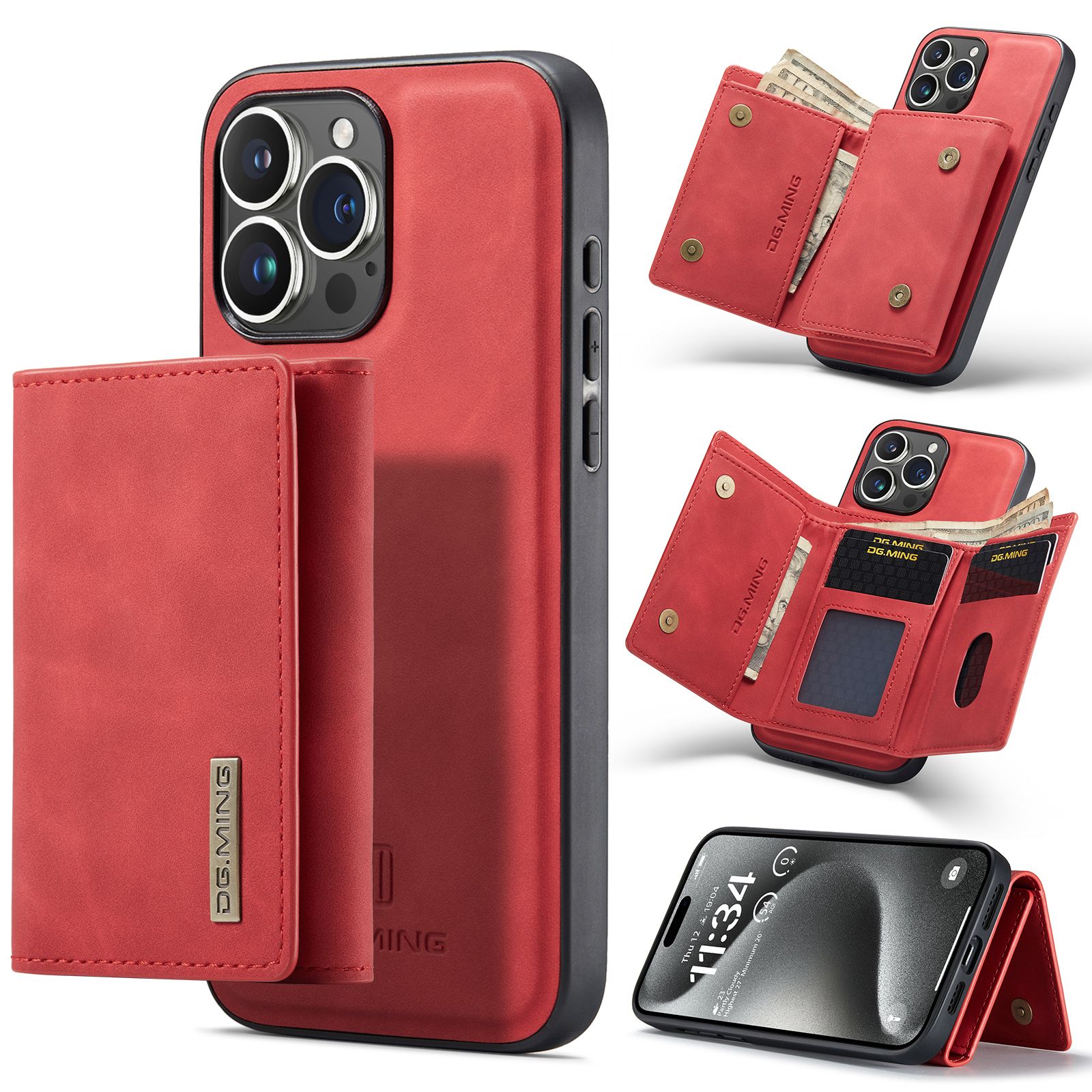 Coque Pour Iphone 15 Pro Max,Housse En Cuir Pu Pochette Portefeuille Magnétique Etui De Protection,Flip Case Compatible Avec Iphone 15 Pro Max,Rouge