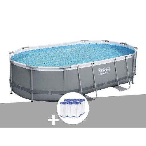 Kit piscine tubulaire Bestway Power Steel ovale 4,88 x 3,05 x1,07 m + 6 cartouches de filtration