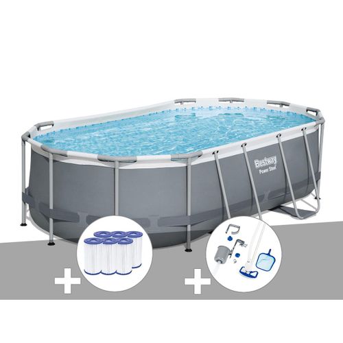 Kit piscine tubulaire Bestway Power Steel ovale 4,57 x 2,50 x 1,00 m + 6 cartouches de filtration + Kit d'entretien