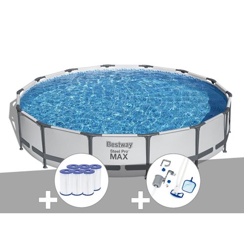 Kit piscine tubulaire Bestway Steel Pro Max ronde 4,27 x 0,84 m + 6 cartouches de filtration + Kit d'entretien