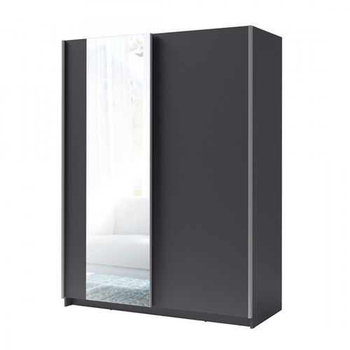 Armoire, Garde Robe 180cm Coloris Gris Graphite Collection Gozu. Deux Portes Coulissantes. Dressing Complet Avec Miroir.