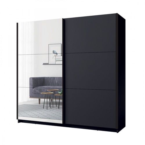 Armoire Collection Arsala 200 Cm Coloris Gris Graphite Avec Deux Portes Coulissantes Avec Miroirs. Penderie Et Étagères.