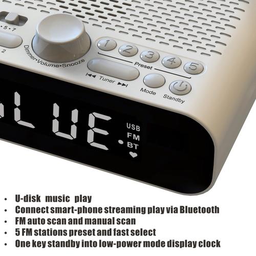 Radio Réveil Fm Enceinte Buetooth Mp3 Usb Micro Sd Blanc Yonis à