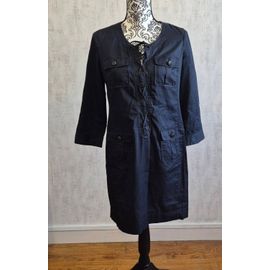 Robe Noire Ajusté Manche 3/4 Ou Courte Gérard Darel Corsage Avec Cordon Taille 38