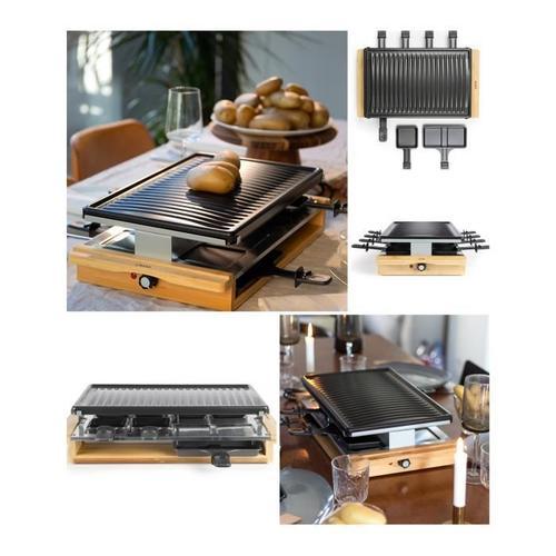 Appareil Raclette-Grill-Plancha finition Bambou 1200W 8 PERSONNES 8 poêlons + 4 caquelons double