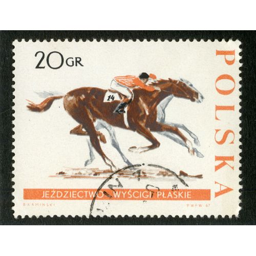 Timbre Oblitéré Polska, Jezdziectwo - Wyscigi Plaskie, 20 Gr, 1967