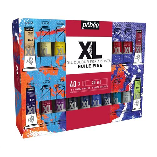 Pébéo Boîte 40 Tubes Peinture Huile Fine Xl 20 Ml Assortis Et Pinceau