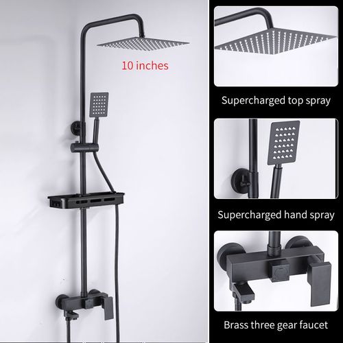 Ensemble circulaire de douche de salle de bains plaqué noir/Chrome,buse de douche de salle de bains à pression en cuivre avec robinet de baignoire de douche manuel - Type black round A2