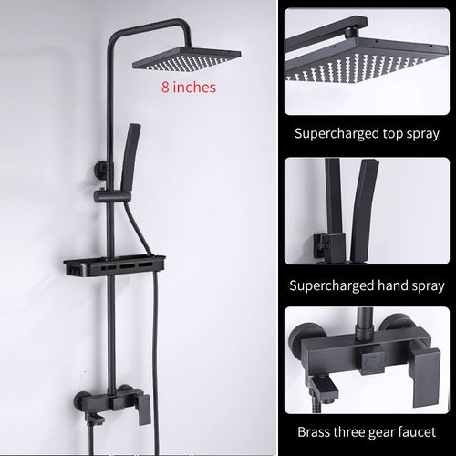 Ensemble circulaire de douche de salle de bains plaqué noir/Chrome,buse de douche de salle de bains à pression en cuivre avec robinet de baignoire de douche manuel - Type black round A3