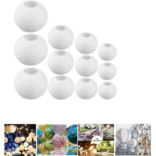 15Pack Boule Chinoise Blanche, Lampion Papier Blanc Lanterne Papier Boule pour Décoration de Mariage, Noël, Parloir, Maison, Anniversaire, Fête