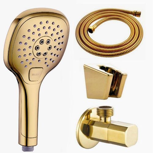 Douche à main plaquée or en plastique abs,barre coulissante en acier inoxydable,pomme de douche à main avec support doré et tuyau de douche BT77 - Type C