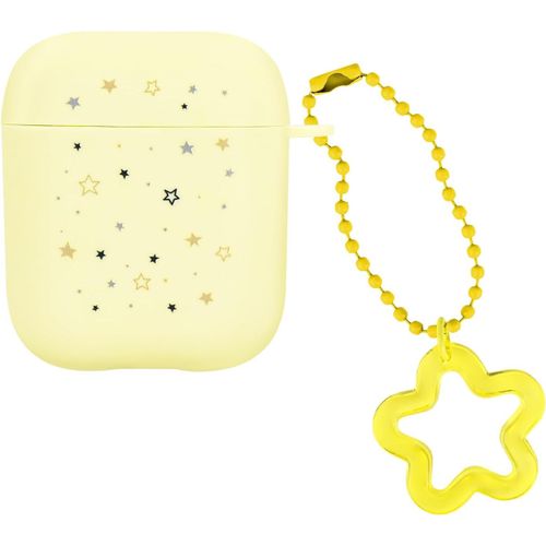 Coque Airpods 2 pour Filles Femmes,Coque Airpods Motif Étoiles Mignonnes 1 Génération avec Ornements Étoiles Étui de Protection Antichoc en Silicone Souple pour Écouteurs AirPods 1/2-Jaune