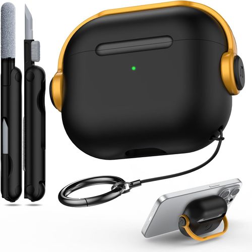 Compatible avec Les Airpods 3e gén avec étui de Verrouillage sécurisé,étui de Protection pour écouteurs de Musique avec kit de Nettoyage Compatible avec Les étuis Airpods 3 2021,Noir et Jaune