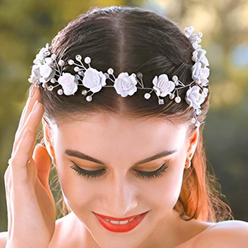 Serre-Tête De Mariée Avec Fleurs Et Perles - Pour Femme Et Fille