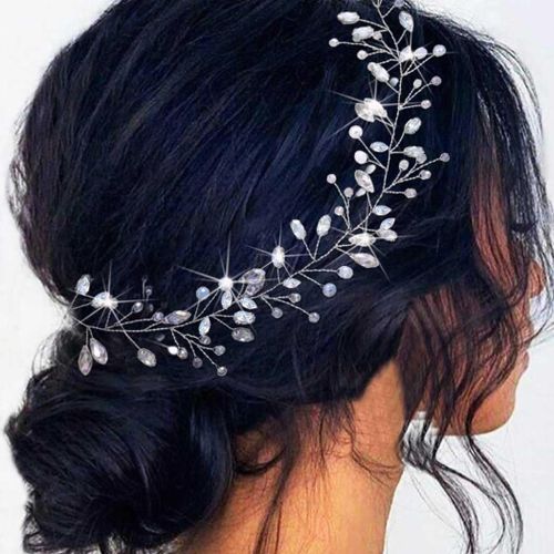 Serre-Tête De Mariée En Forme De Vigne Argentée Avec Strass Pour Femmes Et Filles