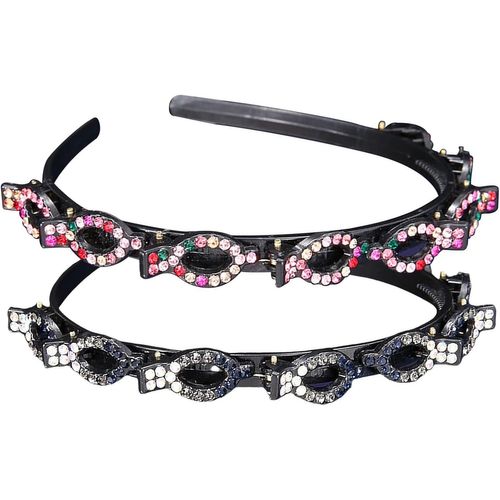 2 Pièces Strass Cheveux,Colorée Et Gris Dégradé Serre-Tête Avec Pince En Strass,Cheveux Headband Brillant Accessoires Coiffures,Bandeau En Strass Pour Cheveux Femme,Fille Et Mariage