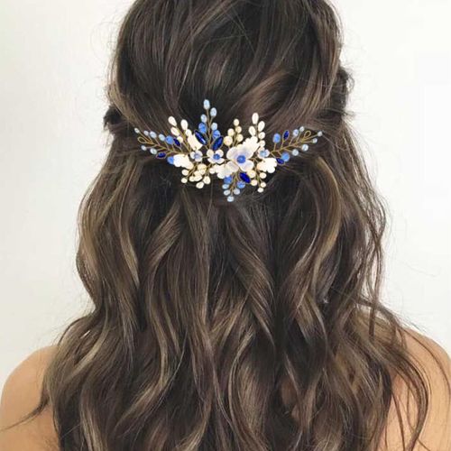 Serre-Tête De Mariée À Fleurs Dorées En Cristal Pour Femme Et Fille
