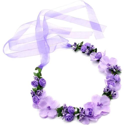 Couronne De Fleurs,Coiffe De Guirlande Fleur De Simulation Serre-Tête De Couronne,Filles Bandeau Pour Chapeau Ornement Party Festival Beach Travle Mariage Accessoires (Pourpre)