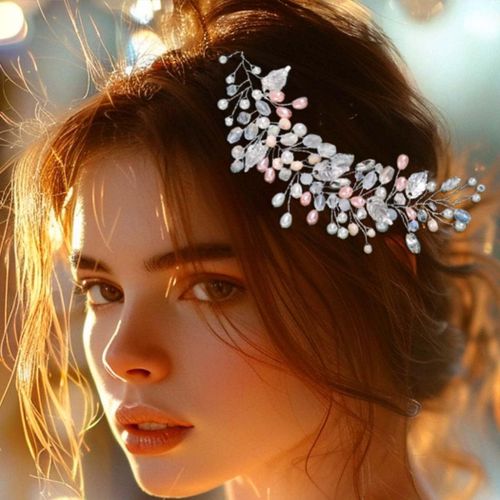 Serre-Tête De Mariée Avec Strass Et Feuilles Argentées Pour Femme Et Fille