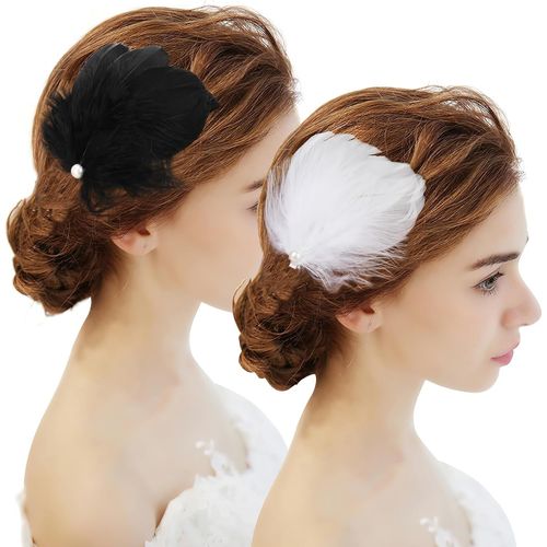 4 Pièces Clips À Cheveux Plume Blanc Noir,Coiffe Cygne Blanc En Plume Ballet Accessoires Cheveux Femmes Filles,Pièce Cheveux En Perle Blanche Carnaval Costume,Mariée Mariage Cosplay Fête