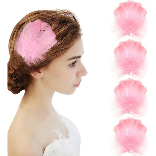 4 Pièces Rose Plume Pinces À Cheveux Plume Coiffe Accessoires Pour Cheveux Pour Femmes Filles,Perle Postiche Pour Carnaval Costume,Mariée Mariage Fête Cosplay