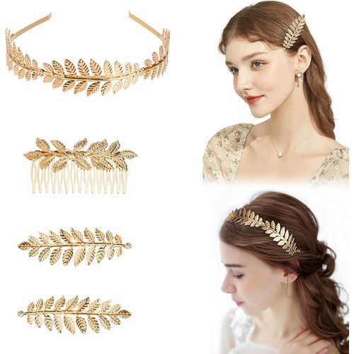 Coiffes De Feuilles De Laurier Dorées Pour Filles Couronne De Laurier Doré Couronne De Déesse Bandeau De Mariée Pour Mariage Fête Fête Dansante 4 Pièces