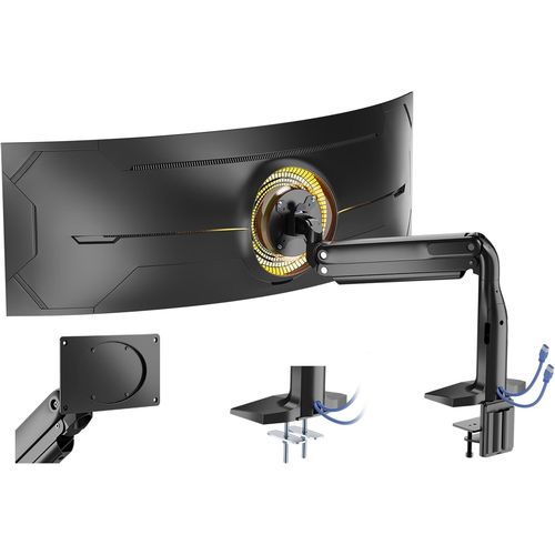 Support Ecran PC pour Moniteur 17-43 Pouces,Bras Ecran PC à Réglable en Hauteur,Capacité de Charge 18 kg,Inclinable et Pivotant,2x3.0 USB Port,VESA 75x75/100x100/200x100