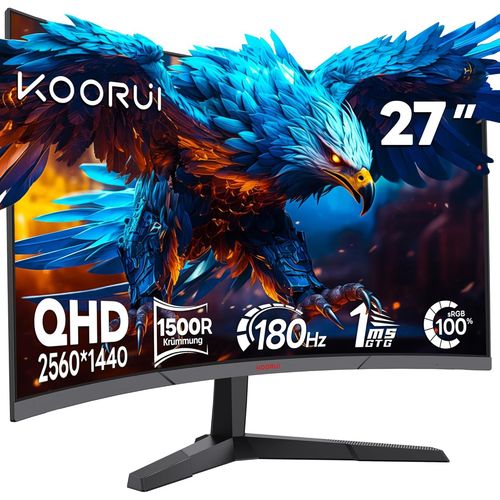 27 Pouces Ecran PC Gaming incurvé,Écran WQHD 1500R Moniteur 180Hz 1ms (GTG) Adaptive Sync,HDR,Inclinaison réglable,Prend en Charge HDMI2.0/DP1.4