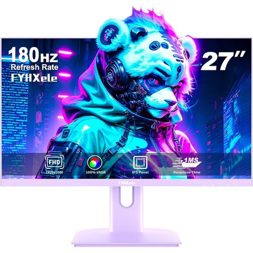 Monitor de Jeu Violet 27 Pouces 1080P 180hz FHD (1920X1080) IPS 1ms MPRT 16:9,Compatible PC,Prise en Charge 144hz/165hz/180hz,AMD Freesync Premium,Ports DisplayPort et HDMI,Montage VESA