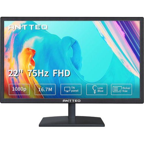 Moniteur d'ordinateur Professionnel 22 Pouces,Moniteur de Bureau FHD 1080p 75 Hz,Faible lumière Bleue,Confort des Yeux,Ports HDMI VGA,Moniteur PC LED,Noir