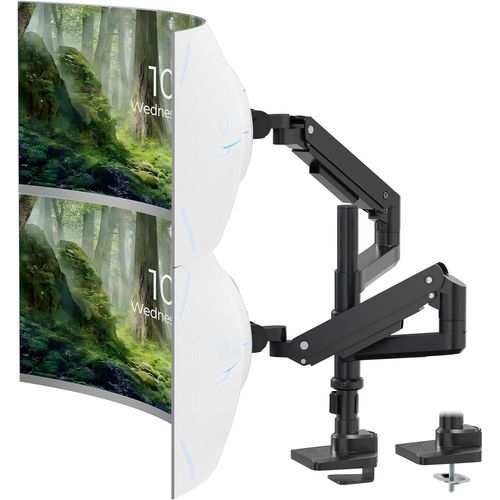 Support Écran PC 2 Écran pour 17 à 49 Pouces,Ressort à Gaz Réglable en Hauteur Bras Double avec Incline Pivote et Tourne,Capacité de Charge 2-20kg,VESA 75 et 100mm