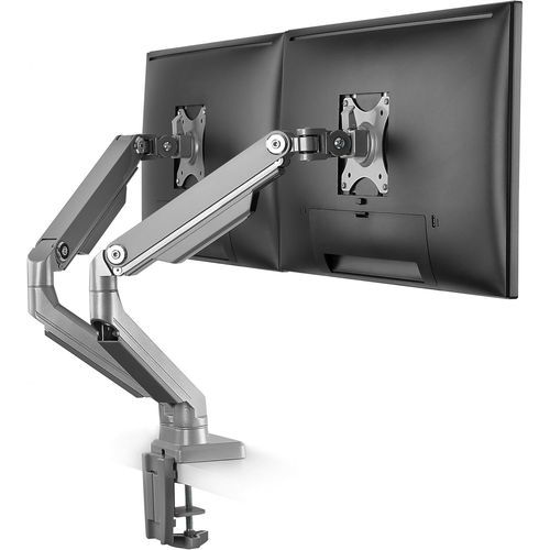 Support PC 2 Écrans TS8811 13-27"" (33-69cm) Orientable Inclinable Bras Articulé Montage Pince de Table VESA 100 x 100 Argent