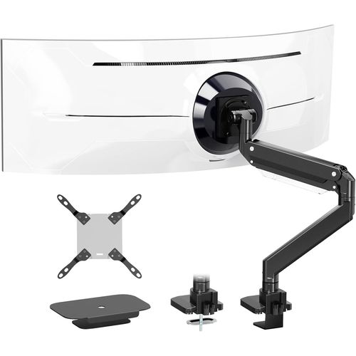 Support Ecran PC pour 17-57 Pouces et Support de Bureau pour TV,jusqu'à 27 kg,Bras Ecran PC en Aluminium de Haute qualité avec Ressort à gaz,Plaque de renforcement en Acier,VESA Max 200 x 200