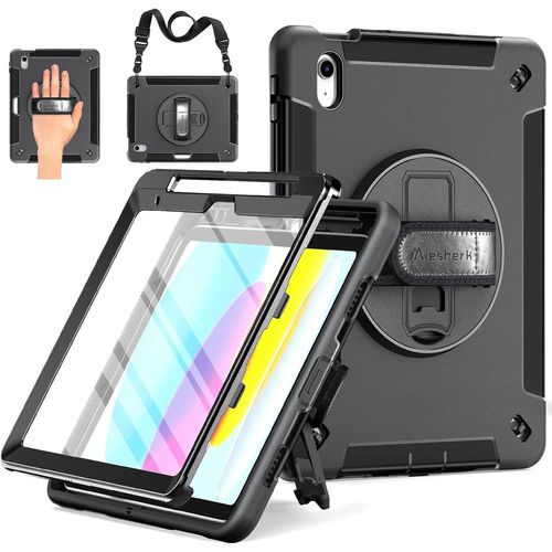 Coque Pour Ipad A16 11eme/10eme Generation 2025/2022 11/10.9: Militaire Robuste Antichoc Housse Etui Cover Case-Protection D'écran -Porte-Crayon-Support Rotatif-Dragonne/Bandoulière-Noir