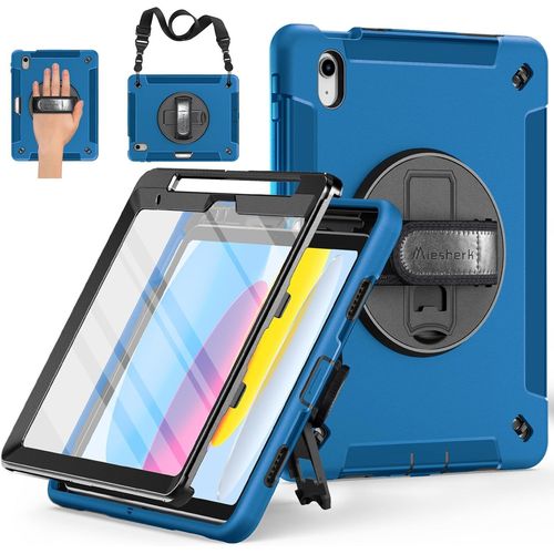 Coque Pour Ipad A16 11eme/10eme Generation 2025/2022 11/10.9: Militaire Robuste Antichoc Housse Etui Cover Case-Protection D'écran -Porte-Crayon-Support Rotatif-Dragonne/Bandoulière-Bleu