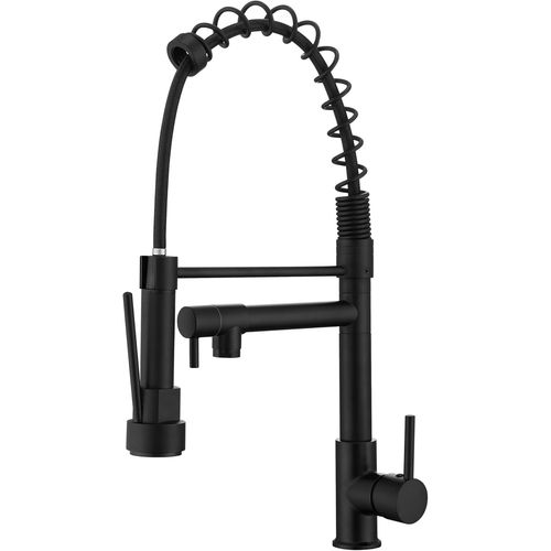 Robinet de cuisine noir avec douchette à tirer,robinet d'évier en acier inoxydable,pivotant à 360° avec deux fonctions de pulvérisation,installation facile,durable et de qualité supérieure (noir)