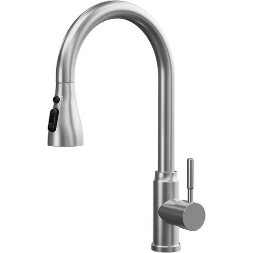 Robinet de cuisine en acier brossé,extractible,pivotant à 360 °,double modes de pulvérisation,installation rapide chaud/froid double tuyau