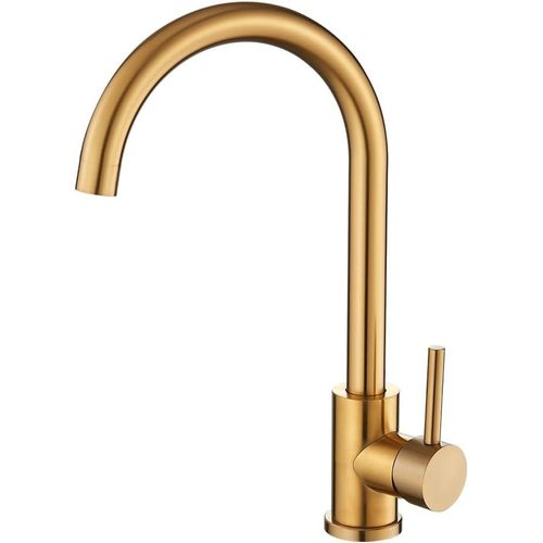 Robinet Cuisine Evier | Robinet Mitigeur 360° Swivel,Haute Pression,Economie d'Eau | Installation Facile et Rapide | Laiton,Acier Inoxydable,Doré Brossé,Série Misisipi