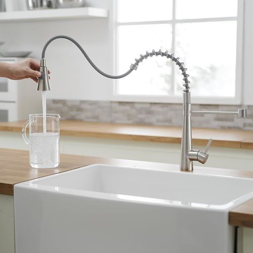 Robinet de cuisine haute pression avec douchette extractible,robinet d'évier,nickel brossé