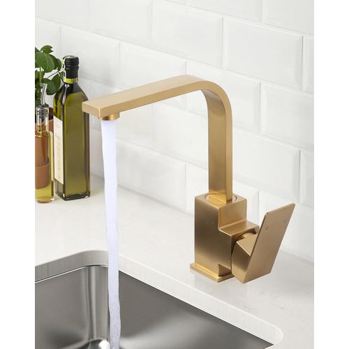 Robinet de Cuisine Pivotant à 360° Bec Forme de L,Haute Pression,Mitigeur Monocommande Robinet pour Barre Salle de Bain,en Acier Inoxydable,Or Brossé