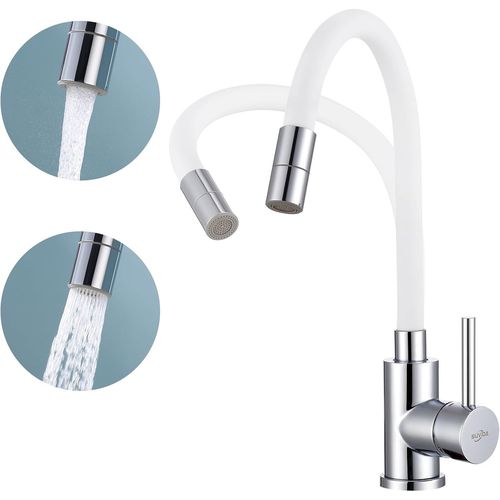 Robinet de Cuisine Flexible,Robinet Salle Bain avec 2 Types de Jets,Robinets d'évier Blanc Orientable à 360°,Mitigeur Cuisine Haute Pression,Acier Inoxydable,Économie d'eau