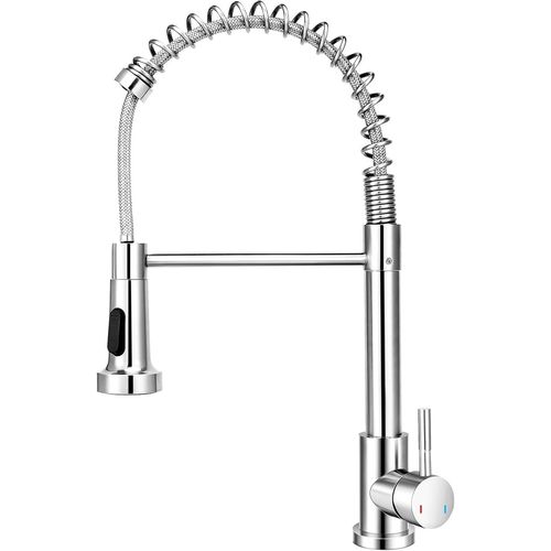 Robinet Cuisine,Mitigeur à Ressort avec Douchette Extractible,Robinetterie Robuste 2 Modes,Monocommande Eau Chaude & Froide,Flexibles Inclus,Installation Facile - Standard EU G3/8''