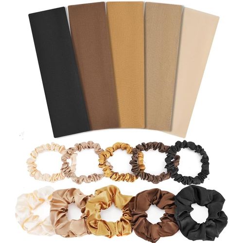 Lot De 10 Chouchous En Satin,Élastiques En Satin,5 Bandeaux De Couleur Unie,En Tissu Doux,Pour Fille,Extensible Pour Queue De Cheval,Accessoires Pour L'entraînement