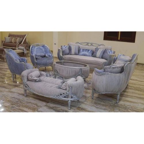 Un Salon Complet Bleu Clair Et Argenté En Bois D'Hêtre- Style Louis Xv Élégant