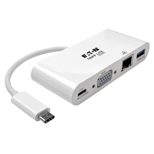 Eaton Tripp Lite Series USB C to VGA Multiport Video Adapter Converter w/ USB-A Hub, USB-C PD Charging Port & Gigabit Ethernet Port, Thunderbolt 3 Compatible USB Type C to VGA, USB Type-C -...