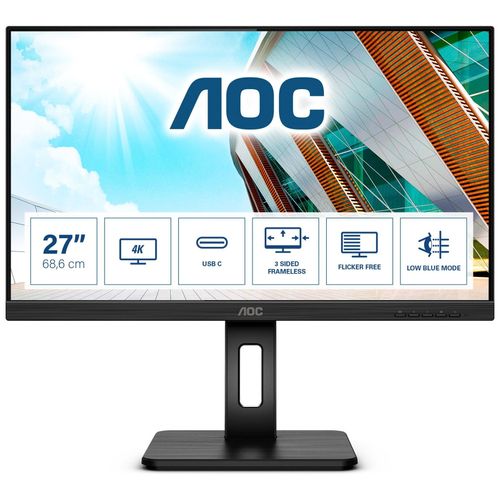 AOC U27P2CA - Écran LED - 27" - 3840 x 2160 4K @ 60 Hz - IPS - 350 cd/m² - 4 ms - 2xHDMI, DisplayPort, USB-C