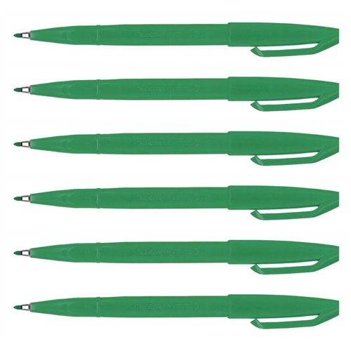 Pentel Lot De 6 Stylos Feutre Sign Pen S 520 Pointe Fibre Acrylique 2mm Vert