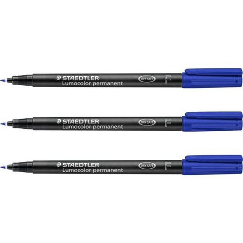 Staedtler Lot De 3 Marqueurs Permanent "Lumocolor 318f" Pointe Fine Bleu