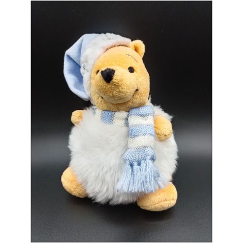 Doudou Peluche Winnie Bonhomme De Neige Boule Écharpe Bleue Disney Disneyland Paris Env. 20 Cm