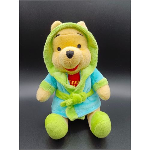 Doudou Peluche Winnie Peignoir Vert Bleu - Maillot Rouge -  Disney - Env. 22 Cm
